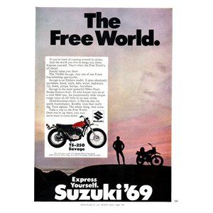1969 Suzuki TS-250 Savage Motorcycle Motor Bike Vintage Print Ad Ocean Sunset